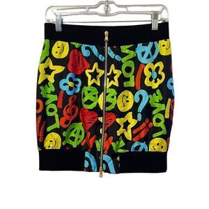 MOSCHINO X JEREMY SCOTT Front Zip Mini Skirt Size 6/40 Small Peace Love Iconic
